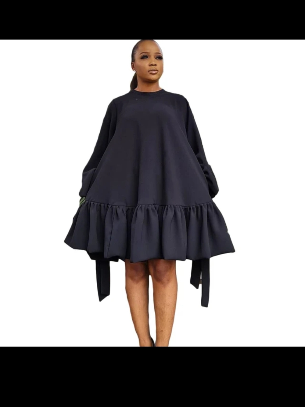 Black Ruffle-Hem Swing Dress